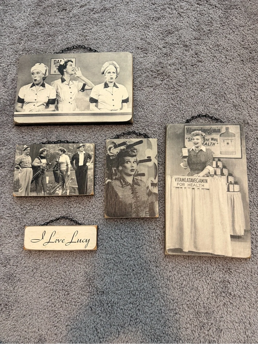 I Love Lucy Vintage-Style Black & White Wood Plaque Set